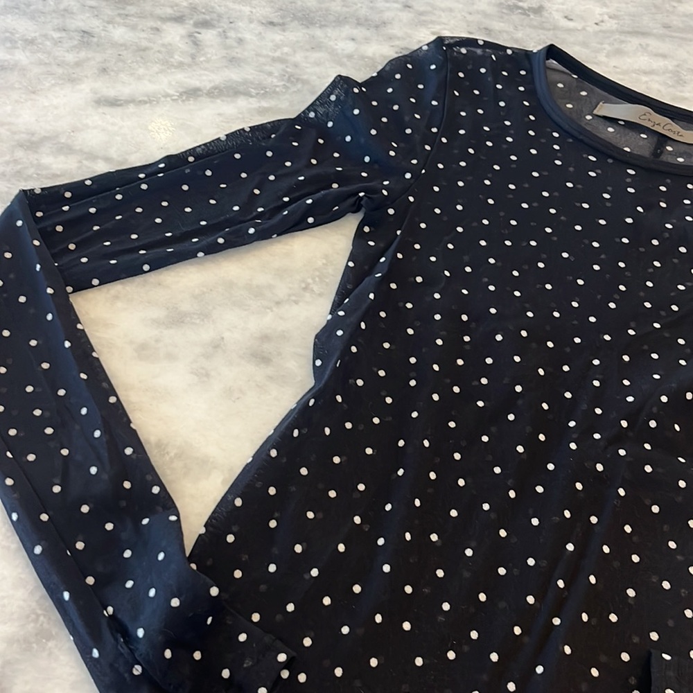 Enza Costa Sheer Crewneck Long Sleeve Polkadot Top - Picture 5 of 7